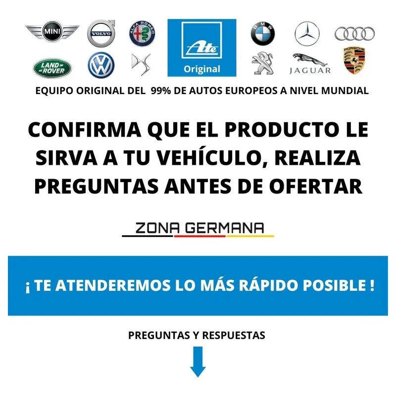 Banner de Zona Germana con logos de marcas europeas, mensaje de confirmación de producto y atención rápida