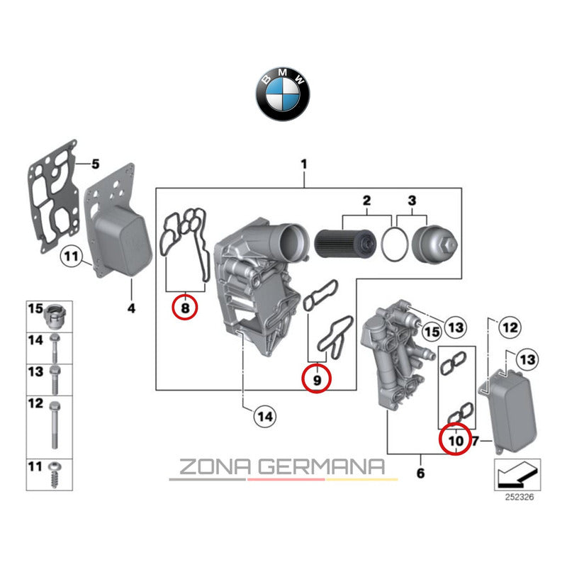 Empaques Base Filtro Aceite Y Enfriador Bmw 520d F10 - ZONA GERMANA
